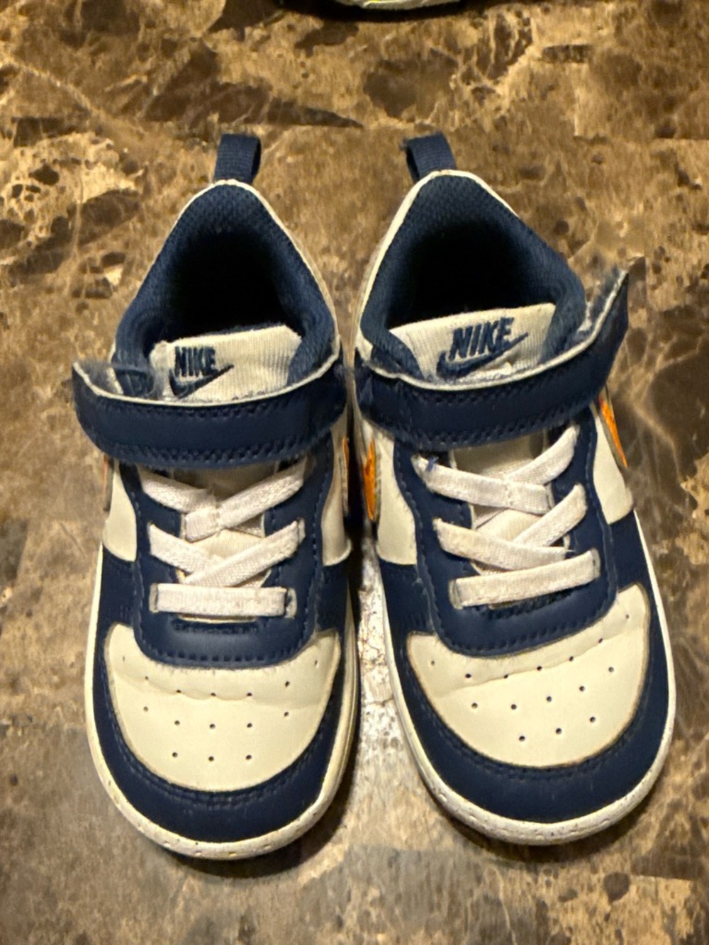 Nike Kids Navy and White High-Top Sneakers with Hook-and-Loop Strap